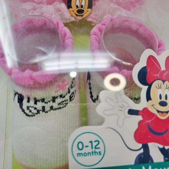 Disney Baby Minnie Mouse Headwrap Socks Pink Set NIP - Picture 3 of 7